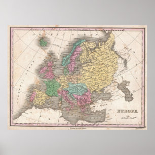 Vintage Kaart van Europa (1827) Poster