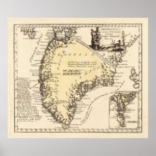 Vintage Kaart van Groenland (1791) Poster