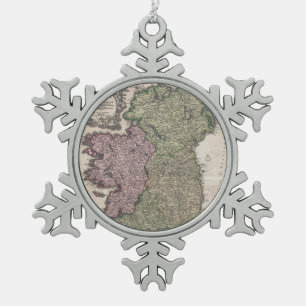 Vintage Kaart van Ierland (1716) Tin Sneeuwvlok Ornament