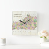 Vintage Kaart van Kentucky (1827) Vierkante Klok (Huis)