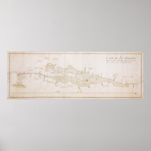 Vintage Kaart van Meer Champlain (1759) Poster