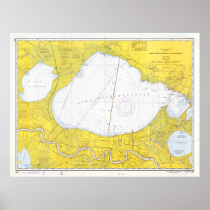 Vintage Kaart van Meer Pontchartrain (1971) Poster