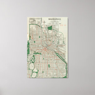 Vintage Kaart van Minneapolis Minnesota (1921) Canvas Afdruk