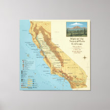 Vintage kaart van nationale parken in Californië k