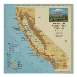 Vintage kaart van nationale parken in Californië k Perfect Poster