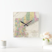 Vintage Kaart van New England (1839) Vierkante Klok (Huis)