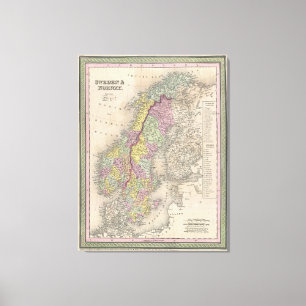 Vintage Kaart van Scandinavië (1850) Canvas Afdruk