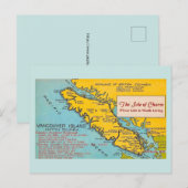 Vintage kaart van Vancouver Island Blauwe ansichtk (Voorkant / Achterkant)