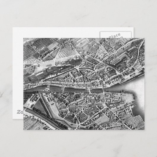 Vintage Kaart van Zürich Zwitserland (1850) (Voorkant / Achterkant)