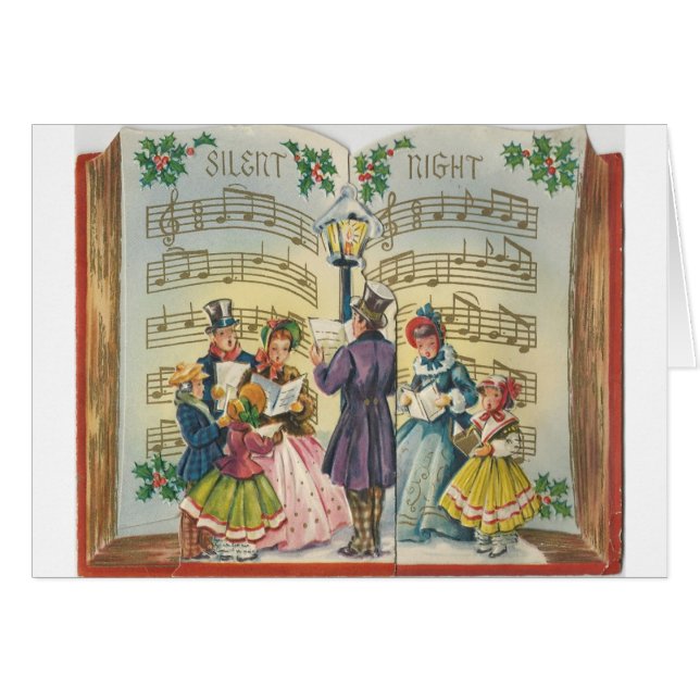 Vintage-Kaart voor kerstCarolers (Voorkant Horizontaal)