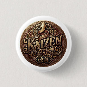 Vintage Kaizen Crest Knop Continuele Verbetering Ronde Button 3,2 Cm
