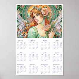 Vintage kalender engel Art Deco 2025.  Poster