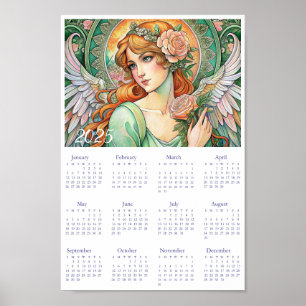 Vintage kalender engel Art Deco 2025.  Poster