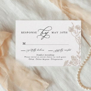 Vintage kalligrafie handgetekende bloem bruiloft R RSVP Kaartje