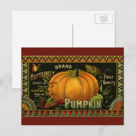 Vintage kan kunst labelen, vlinderpompoen briefkaart