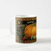 Vintage kan kunst labelen, vlinderpompoen koffiemok (Voorkant links)