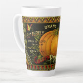 Vintage kan kunst labelen, vlinderpompoen latte mok (Linkerhoek)