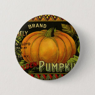Vintage kan kunst labelen, vlinderpompoen ronde button 5,7 cm