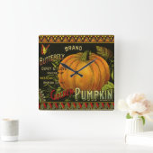 Vintage kan kunst labelen, vlinderpompoen vierkante klok (Huis)