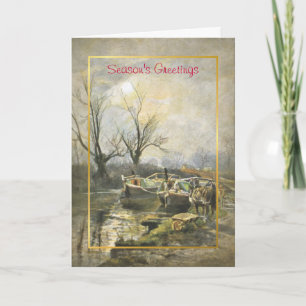 Vintage kanaalschepenKerstkaart Feestdagen Kaart