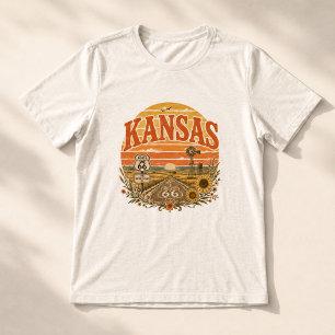 Vintage Kansas Route 66 Prairie Zonsondergang Tri-Blend Shirt