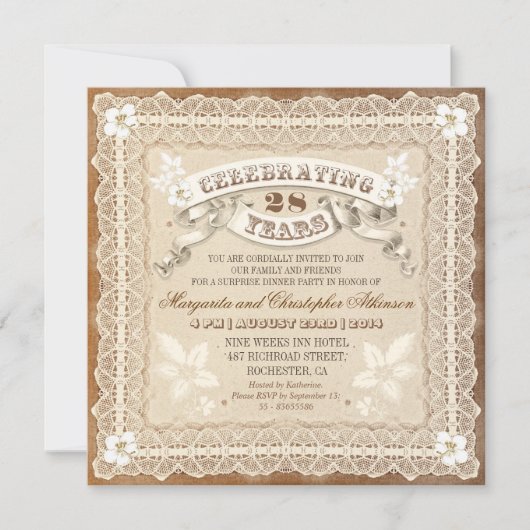 vintage kant typografische jubileum uitnodigingen (Voorkant)