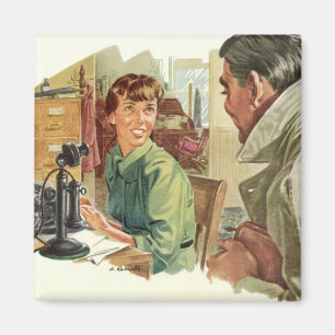 Vintage kantoor, CEO baas en secretaresse Magneet