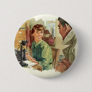 Vintage kantoor, CEO baas en secretaresse Ronde Button 5,7 Cm