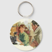 Vintage kantoor, CEO baas en secretaresse Sleutelhanger (Achterkant)