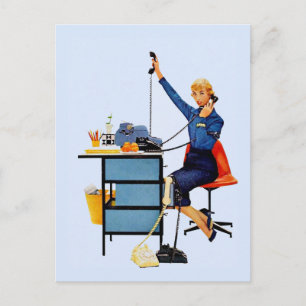 Vintage kantoor retro werkende vrouw kunst briefkaart
