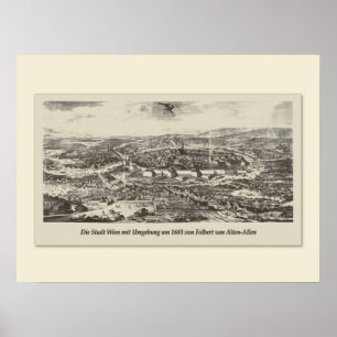 Vintage Karte Österreich Wien Umgebung 1683 Poster
