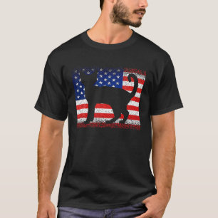 Vintage Kat Amerikaanse Vlag Dier 4 Juli Vrouwen M T-shirt