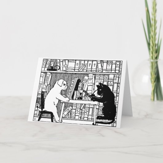 Vintage kat en hond Bibliotheek Boek literair  Kaart (Voorkant)