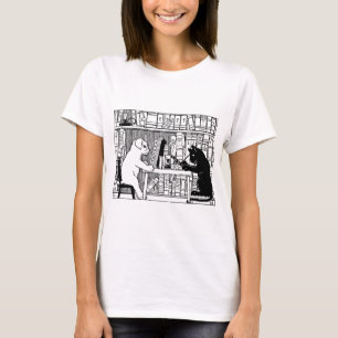 Vintage kat en hond Bibliotheek Boek Literair T-shirt