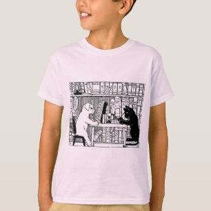 Vintage kat en hond Bibliotheek Boek Literair T-shirt