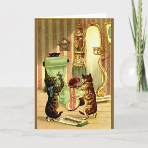 Vintage kat en kitten verkleed kaart