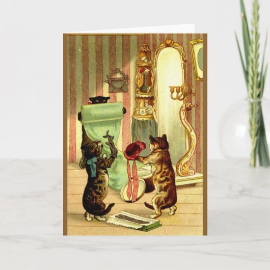 Vintage kat en kitten verkleed kaart (Voorkant)