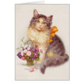 Vintage - Kat en mandje bloemen, (Voorkant)