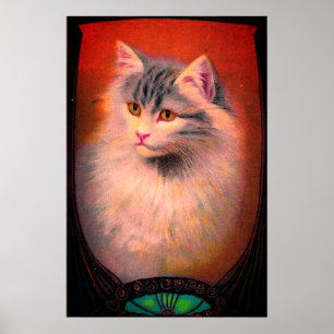Vintage kat illustratie art nouveau elegant poster