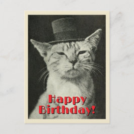 Vintage kat in hoed Verjaardag Briefkaart