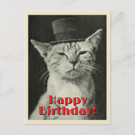 Vintage kat in hoed Verjaardag Briefkaart