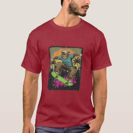 vintage kat skateboard met retro zon t-shirt