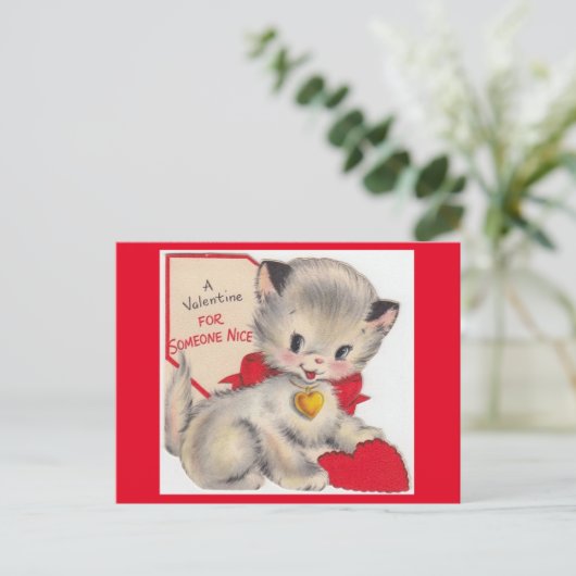 Vintage Kat Valentijn Briefkaart (Staand voorkant)