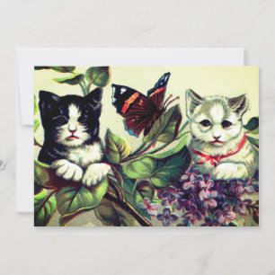 Vintage katjes met vlinder kaart