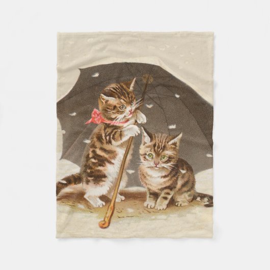 Vintage katjes onder paraplu antieke kat kunst fleece deken (Voorkant)