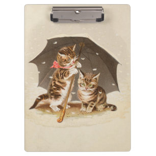 Vintage katjes onder paraplu antieke kat kunst klembord