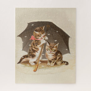 Vintage katjes onder paraplu antieke kat kunst legpuzzel