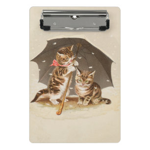 Vintage katjes onder paraplu antieke kat kunst mini klembord