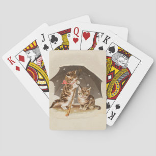 Vintage katjes onder paraplu antieke kat kunst pokerkaarten