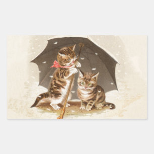 Vintage katjes onder paraplu antieke kat kunst rechthoekige sticker